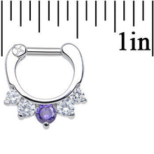 Load image into Gallery viewer, 14G 1/4 Five Clear and Tanzanite Cubic Zirconia Septum Clicker