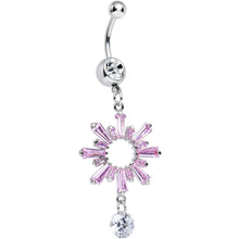 Load image into Gallery viewer, Clear CZ Pink Crystal Burst Dangle Belly Ring
