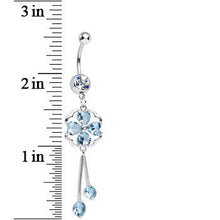 Load image into Gallery viewer, Clear CZ Aqua Four Heart Clover Dangle Belly Ring