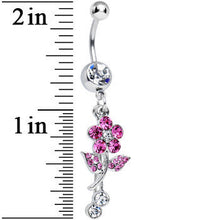 Load image into Gallery viewer, Clear Gem Precious Pink Flower Dangle Belly Ring