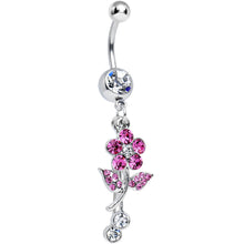 Load image into Gallery viewer, Clear Gem Precious Pink Flower Dangle Belly Ring