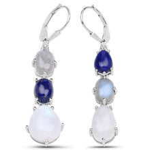 Load image into Gallery viewer, 10.17 Carat Genuine Lapis, Labradorite and White Rainbow Moonstone .925 Sterling Silver Earrings