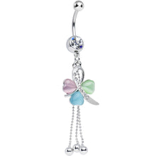 Load image into Gallery viewer, Clear Gem Multicolored Ribbon Hearts Dangle Belly Ring