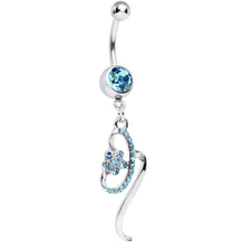 Load image into Gallery viewer, Aqua Gem Twisting Flower Ribbon Dangle Belly Ring