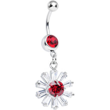Load image into Gallery viewer, Red CZ Clear Crystal Flower Burst Dangle Belly Ring