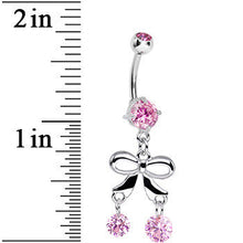 Load image into Gallery viewer, Pink Gem Duo of Round Drops and Bow Dangle Belly Ring