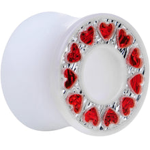 Load image into Gallery viewer, 1/2 White Acrylic Crystal Red Heart Tunnel Plug