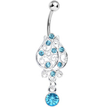 Load image into Gallery viewer, Aqua Gem Brilliant Rosebud Dangle Belly Ring