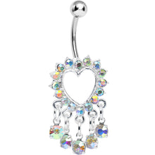 Load image into Gallery viewer, Aurora Gem Super Sparkle Drops and Hollow Heart Dangle Belly Ring