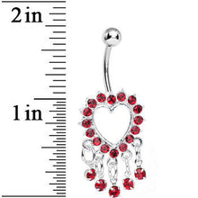 Load image into Gallery viewer, Red Gem Super Sparkle Drops and Hollow Heart Dangle Belly Ring