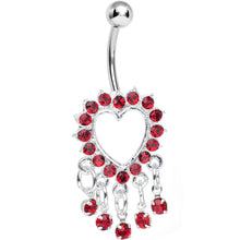 Load image into Gallery viewer, Red Gem Super Sparkle Drops and Hollow Heart Dangle Belly Ring