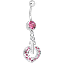 Load image into Gallery viewer, Pink Gem Your Heart Has the Key Dangle Belly Ring