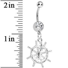 Load image into Gallery viewer, Crystalline Gem Captain Take the Wheel and Anchor Dangle Belly Ring
