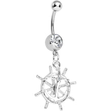 Load image into Gallery viewer, Crystalline Gem Captain Take the Wheel and Anchor Dangle Belly Ring
