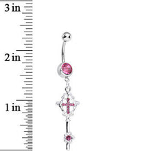 Load image into Gallery viewer, Pink Gem Key to Faith Cross Dangle Belly Ring