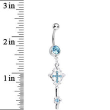 Load image into Gallery viewer, Aqua Gem Key to Faith Cross Dangle Belly Ring