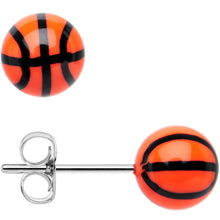 Load image into Gallery viewer, Orange Acrylic Double Dribble Basketball Stud Earrings