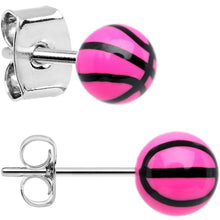 Load image into Gallery viewer, Pink Acrylic Double Dribble Basketball Stud Earrings