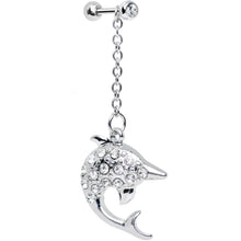 Load image into Gallery viewer, Clear Gem Bottlenose Dolphin Dangle Cartilage Tragus Earring