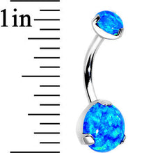 Load image into Gallery viewer, Double Blue Synthetic Opal Internally Threaded Belly Ring 3/8