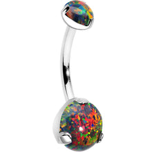 Load image into Gallery viewer, Double Black Synthetic Opal Internally Threaded Belly Ring 7/16