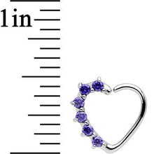 Load image into Gallery viewer, 16G Purple CZ Heart Right Closure Daith Cartilage Tragus Earring