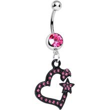 Load image into Gallery viewer, Pink Gem Celestial Bodies Dark Heart Dangle Belly Ring