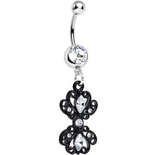 Load image into Gallery viewer, Clear Gem Black Frilly London Lace Dangle Belly Ring