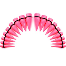 Load image into Gallery viewer, 00G to 1 inch 18 Piece Bright Pink Acrylic Ear Stretching Taper Kit Set
