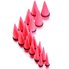Load image into Gallery viewer, 00G to 1 inch 18 Piece Bright Pink Acrylic Ear Stretching Taper Kit Set