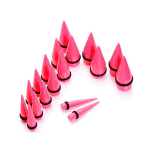 Load image into Gallery viewer, 00G to 1 inch 18 Piece Bright Pink Acrylic Ear Stretching Taper Kit Set