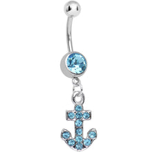 Load image into Gallery viewer, Aqua Gem Sparkle Anchor Dangle Belly Ring