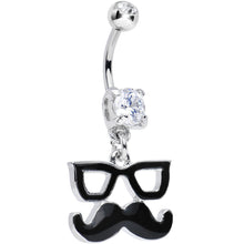 Load image into Gallery viewer, Clear Gem Hipster Glasses and Mustache Dangle Belly Ring