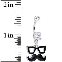 Load image into Gallery viewer, Clear Gem Hipster Glasses and Mustache Dangle Belly Ring