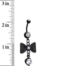Load image into Gallery viewer, Clear Gem Going to a Formal Black Bow Tie Dangle Belly Ring