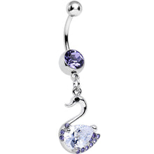 Load image into Gallery viewer, Tanzanite and Clear Cubic Zirconia Elegant Swan Dangle Belly Ring