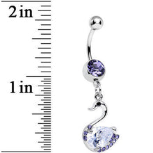 Load image into Gallery viewer, Tanzanite and Clear Cubic Zirconia Elegant Swan Dangle Belly Ring