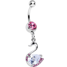 Load image into Gallery viewer, Pink and Clear Cubic Zirconia Elegant Swan Dangle Belly Ring