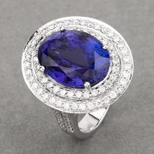 Load image into Gallery viewer, 13.78 Carat Genuine Tanzanite and White Diamond 18K White Gold Ring