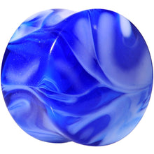 Load image into Gallery viewer, Acrylic Blue and White Marbled Saddle Plug 6G to 1 Inch
