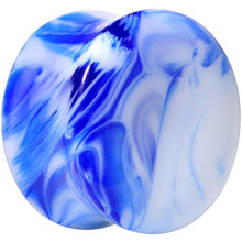Load image into Gallery viewer, Acrylic Blue and White Marbled Saddle Plug 6G to 1 Inch