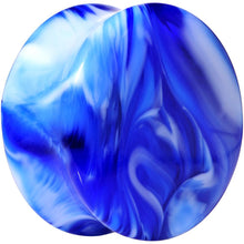 Load image into Gallery viewer, Acrylic Blue and White Marbled Saddle Plug 6G to 1 Inch