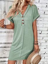 Load image into Gallery viewer, Elegant Button V-Neck Short Sleeve Dress Flattering Casual & Office Wear Simple Dress