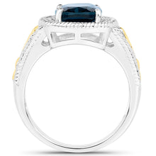 Load image into Gallery viewer, 3.59 Carat Genuine London Blue Topaz and White Diamond 14K Yellow Gold with .925 Sterling Silver Ring