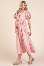 Load image into Gallery viewer, Ruffle Trim Puff Sleeve Tiered Babydoll Midi Dress β Fluttering, Sweet, Elegant, Feminine, and Trendy Babydoll Midi Dress with Ruffle Trim and Puff Sleeves