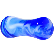 Load image into Gallery viewer, Acrylic Blue and White Marbled Saddle Plug 6G to 1 Inch