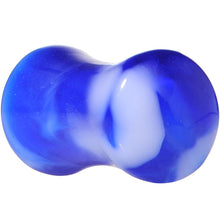 Load image into Gallery viewer, Acrylic Blue and White Marbled Saddle Plug 6G to 1 Inch