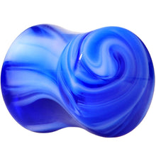 Load image into Gallery viewer, Acrylic Blue and White Marbled Saddle Plug 6G to 1 Inch