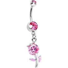 Load image into Gallery viewer, Pink Gem Cheerful Tulip Flower Dangle Belly Ring