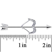 Load image into Gallery viewer, 14G Clear Gem Dazzling Bow and Arrow Industrial Barbell 38mm